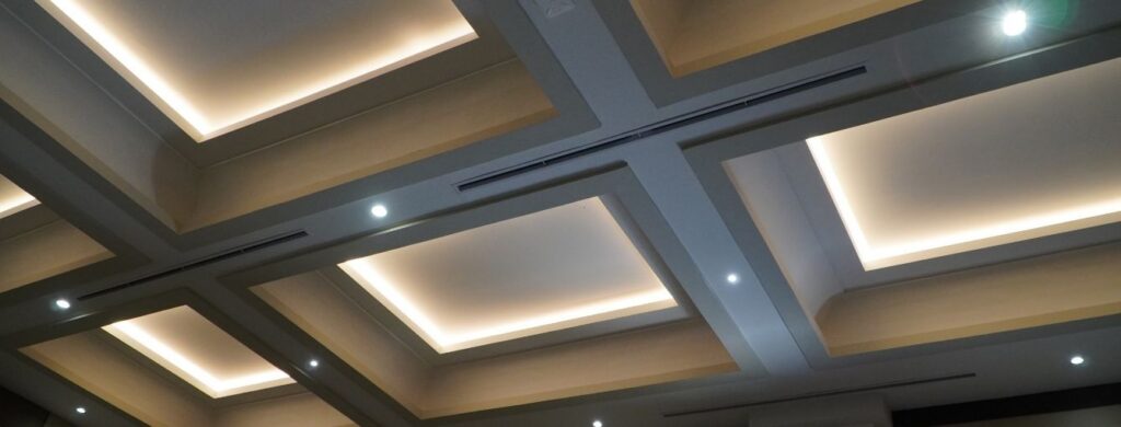 An office building with a brilliant lighting design. 